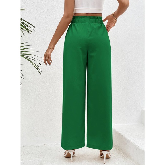 Cream boho Paperbag Waist Slant Pocket high waist Wide Leg Pants - Picture 9 of 11